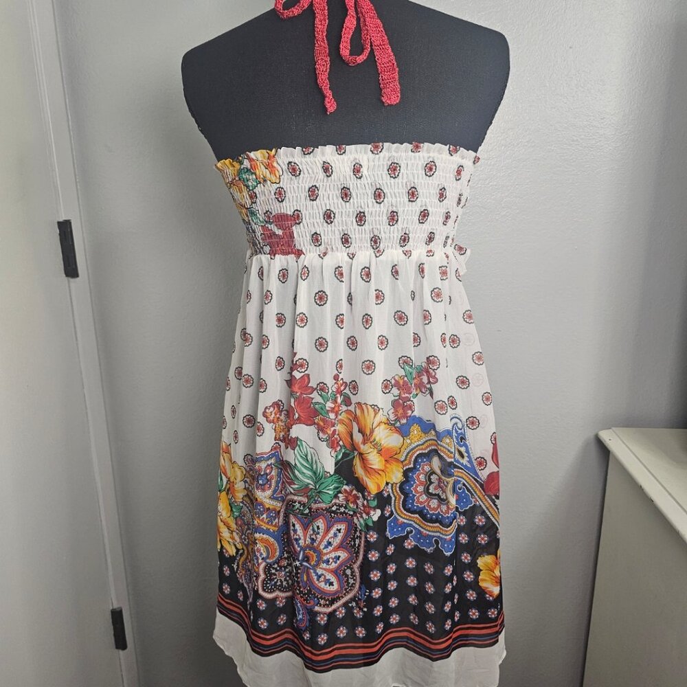 MarineBlu Halter Red Crochet Sun Dress with Flower Design Women's - Size Small - Picture 3 of 5